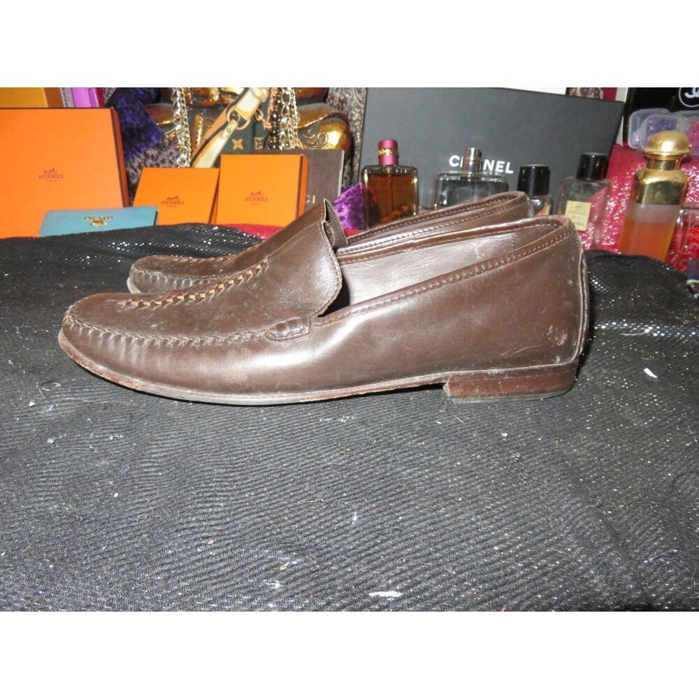 Cole Haan Chocolate Bamboo Italian Leather Center Weave Moccasin Driver Loafers